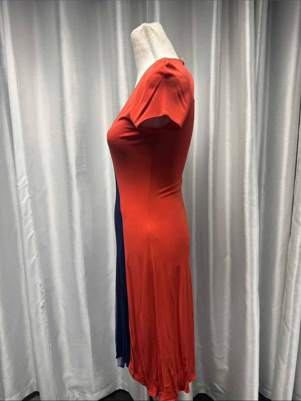 Tory Burch Navy, Red & Lavender Colorblock V-Neck Midi Dress